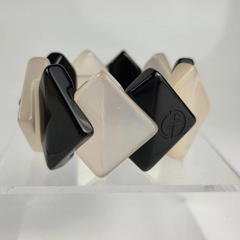 Vintage Giorgio Armani Geometric Resin Block Bracelet Logo w/Dustbag Black White